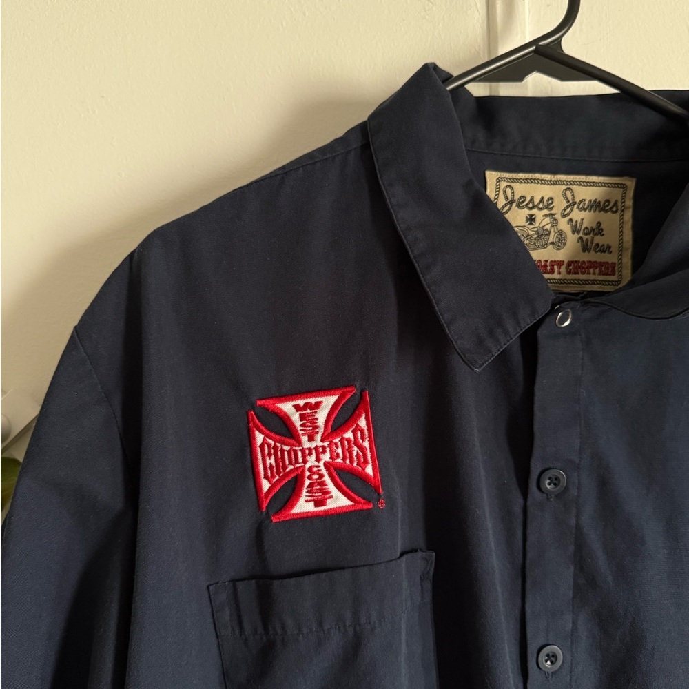 West Coast Choppers Jesse James Work Wear Navy Button Down Shirt